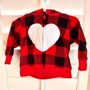 Carter’s Baby Girl Buffalo Plaid Sherpa Heart Hoodie 3M Red Black Fleece Jacket